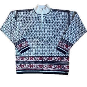 BULA Vintage 100% Wool Nordic Ski Fair Isle Sweater 1/4 Zip Size Medium